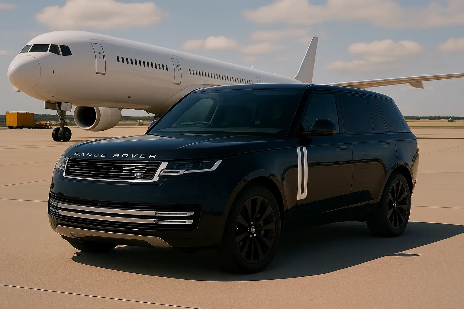 Private jet terminal chauffeur service in London with Range Rover